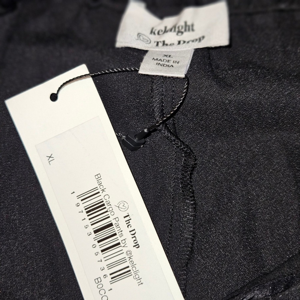 The Drop x @kelclight Black Satin Wide Leg Cargo Pants XL Drawstring Waist - Picture 6 of 9